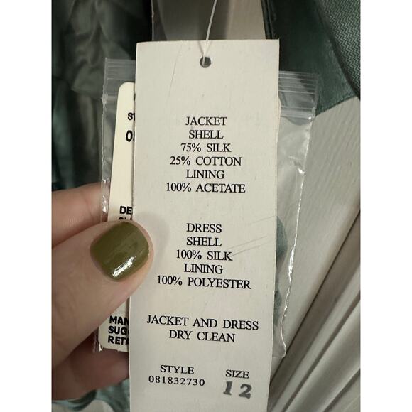 ADRIANNA PAPELL Shutter Pleat Dress Bolero Jacket Silk Sea Glass Green Sz 12 NWT - Picture 10 of 10